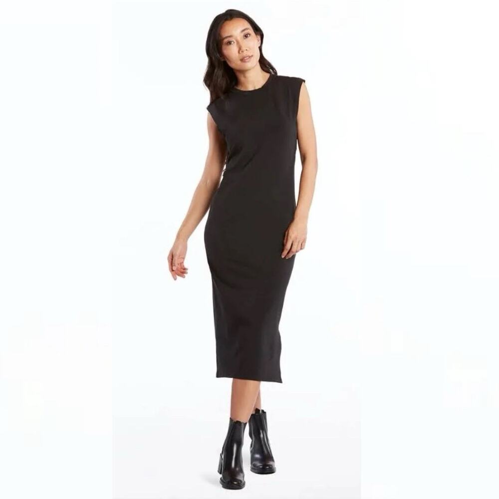 Public Rec Go-To Midi Dress Black Large Stretch Pima Cotton Minimalist Chic Edgy
